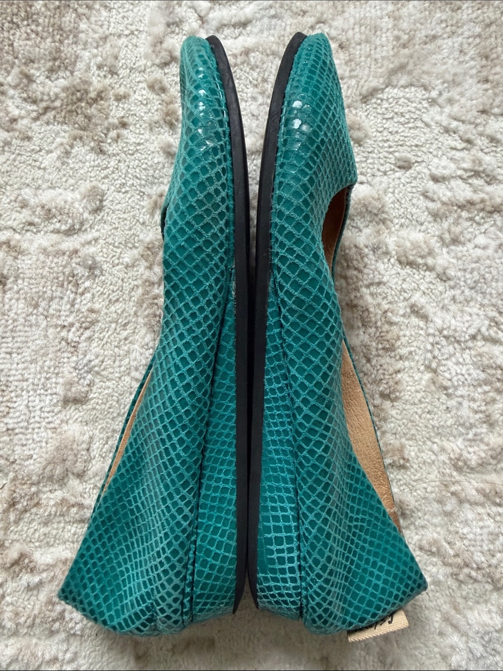 fs/ny Teal Snake-Textured Women's Ballet Flats - Picture 4 of 7